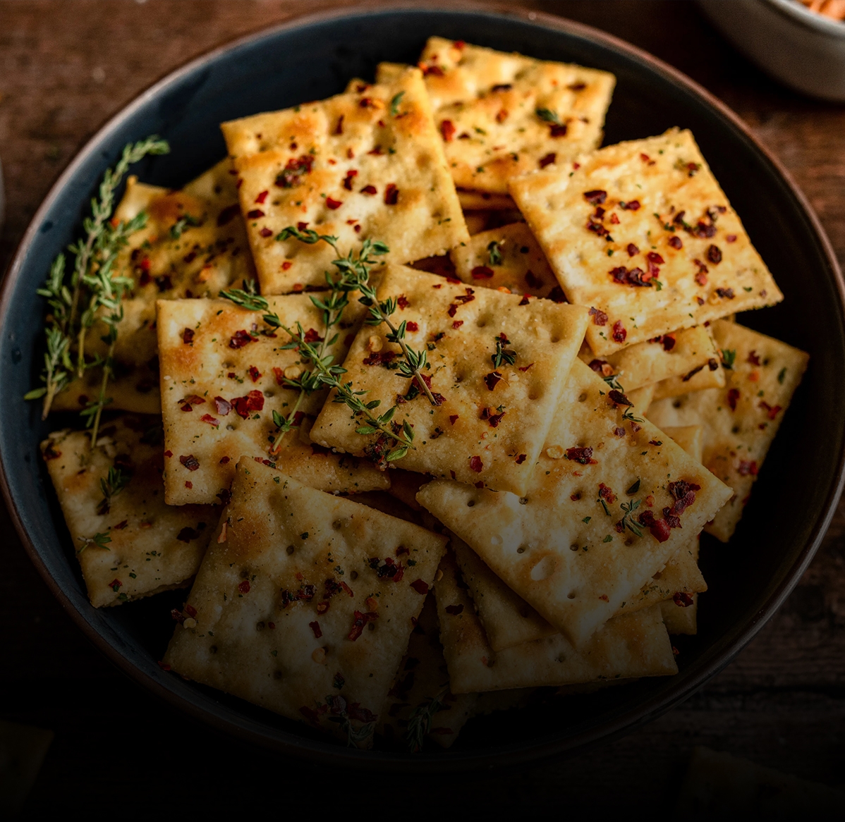 Fotografía de snacks a partir de las galletitas Camet Almuerzo